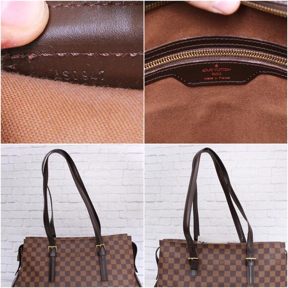 Louis Vuitton Chelsea Damier Ebene Shoulder Tote Purse Brown Large A5056 - Picture 2 of 10